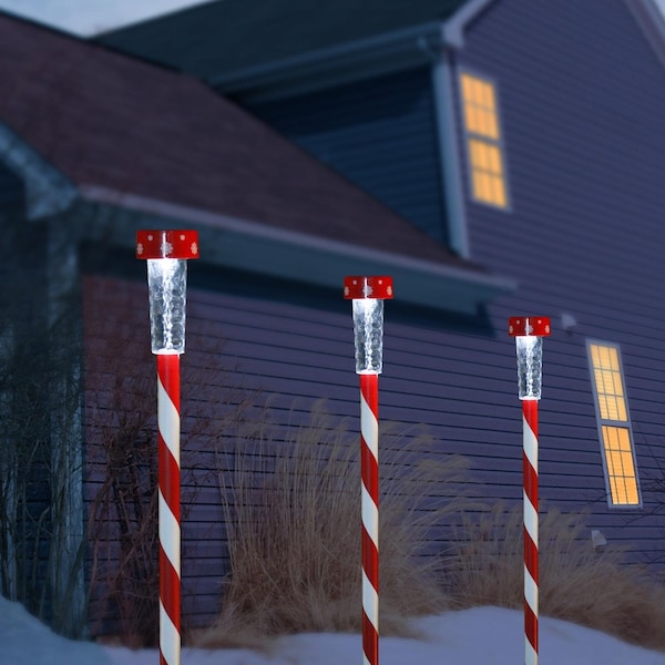 Alpine Alpine LED White Solar Candy Cane Striped Stake 23 in. Pathway Decor - QWE106
