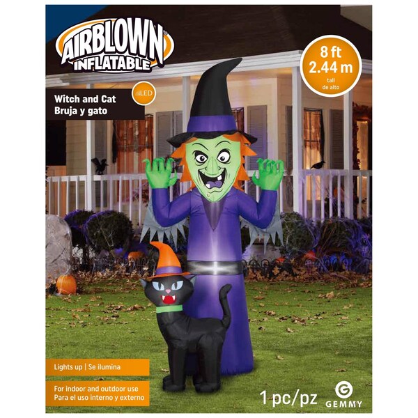 Gemmy Gemmy Airblown 9 ft. LED Prelit Witch and Cat Inflatable - 229619