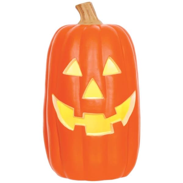 Seasons Seasons Yellow 16 in. LED Prelit Scary Pumpkin Halloween Decor - W83462