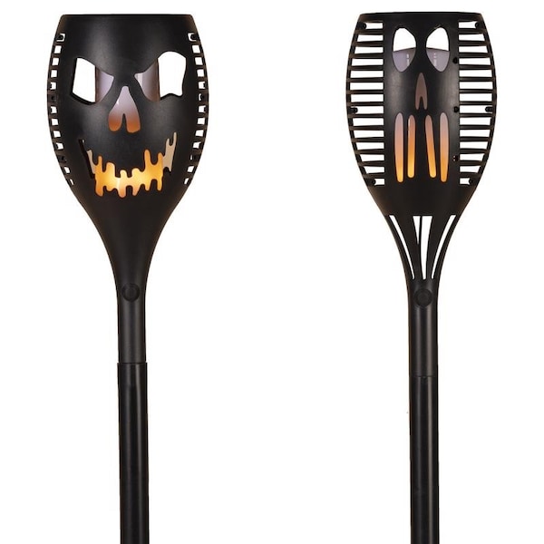 The Gerson Co Gerson Orange 31 in. LED Solar Scary Pumpkin Face Torch Pathway Decor - 2665940