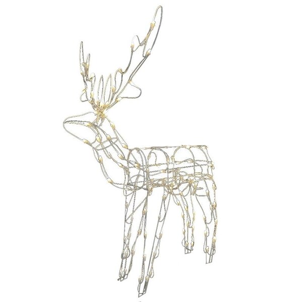 Santas Forest Standing Buck, 12 in W, PVC/Metal, Clear, Mini String LED Bulb - 36888