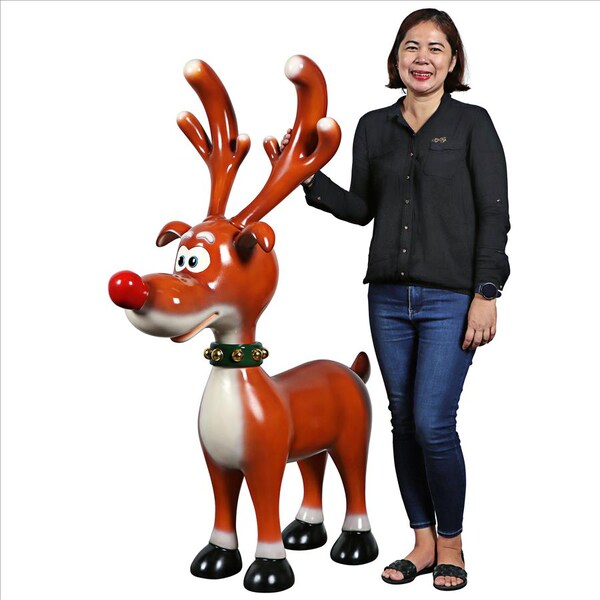 Design Toscano Jolly Holly, Santa's Red-Nosed Christmas Reindeer Statue - NE210067