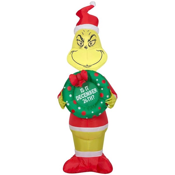 Gemmy Gemmy Airblown LED Grinch Holding Wreath 4 ft. Inflatable - 116021