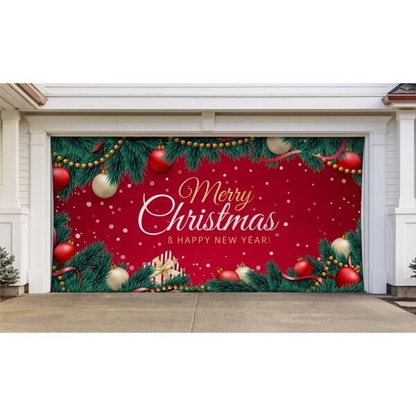 Celebrations Garage Celebrations Merry Christmas and Happy New Year 7 ft. x 16 ft. Garage Door Cover - RE2-07-16-001