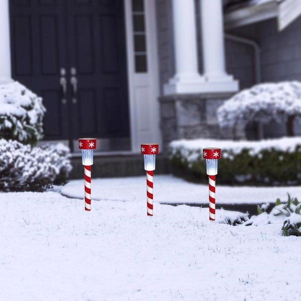 Alpine Alpine LED Cool White Solar Powered Lighted Candy Cane Stake 14 in. Pathway Decor - SLZ136BB-48