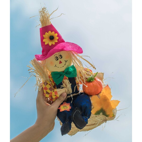 Gardenised Garden Scarecrows Sitting on Hay Bale, PK 3 - QI003721