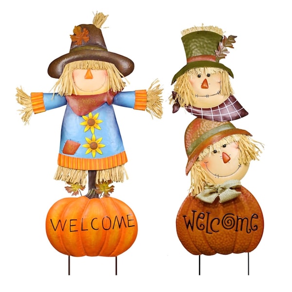 Alpine Alpine 35 in. Welcome Pumpkin and Scarecrow Yard Stake - LCE205A