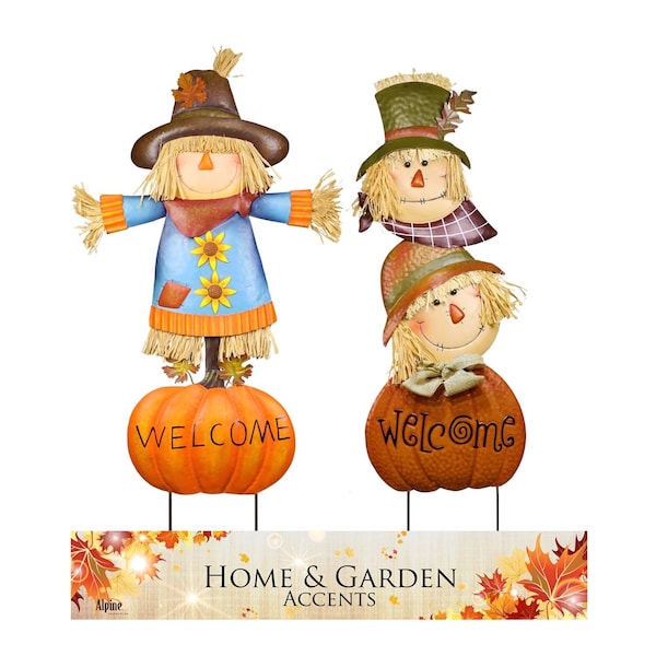 Alpine Alpine 35 in. Welcome Pumpkin and Scarecrow Yard Stake - LCE205A