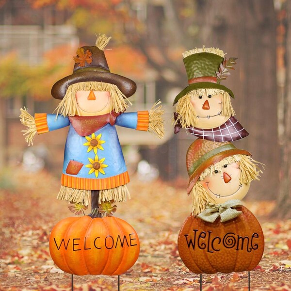 Alpine Alpine 35 in. Welcome Pumpkin and Scarecrow Yard Stake - LCE205A