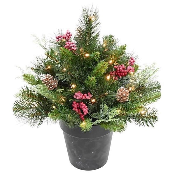 Goldengifts 1.5 ft. Full LED Icy Mixed Pine Urn Filler Porch Bush, Warm White, 35PK - GO3312618