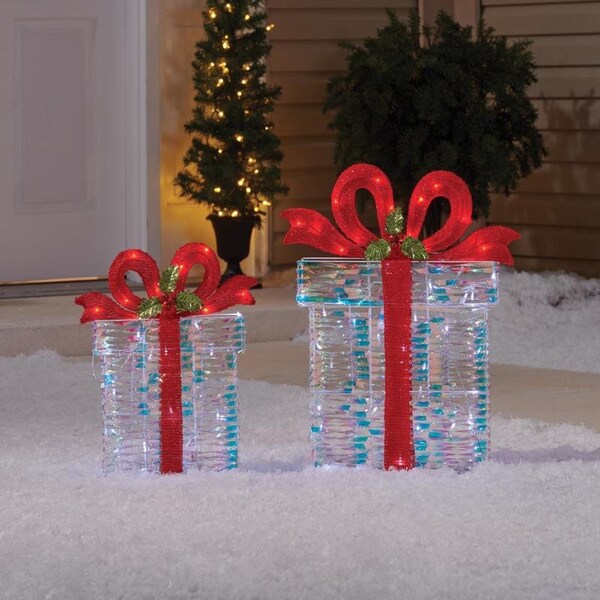 Celebrations Celebrations Blue LED Cool White Giftboxes 18 in. and 24 in. Yard Decor - 53688-71
