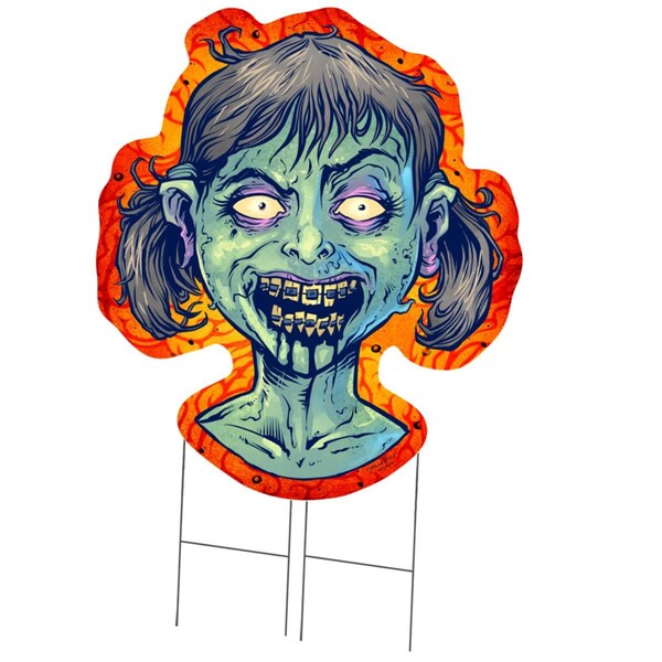 Amistad 36 in. Tall Double Sided Yard Sign with Stake - Zombie Girl - AM3272518