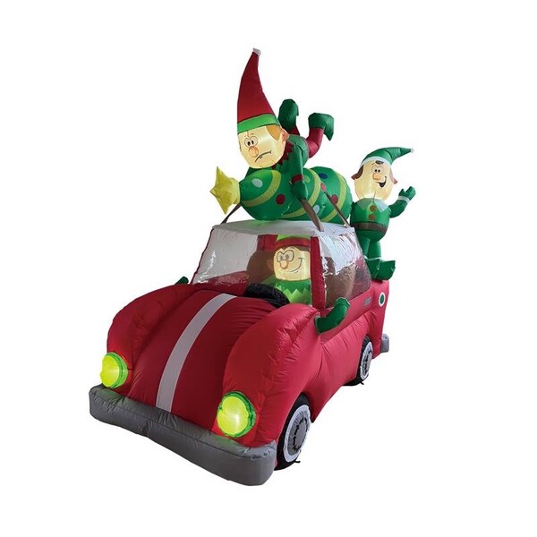 Celebrations Celebrations LED Animated Elf Christmas Tree Delivery Truck 6.5 ft. Inflatable - YLSW-18566