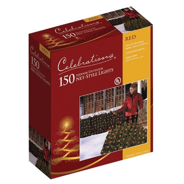 Celebrations 48953-71 150 Red Commercial Net Lights 4 x 6 ft. - CE9772