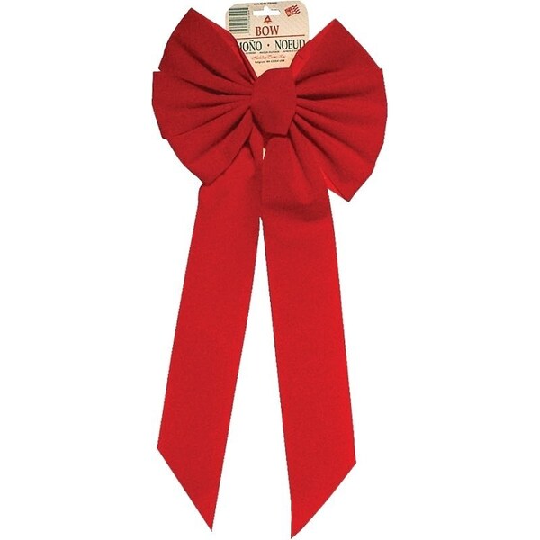 Holiday Trims Outdoor Bow, 1 in H, Velvet, Red - 7964