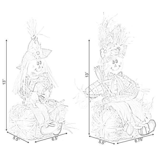 Gardenised Gardenised 13 Inch Boy and Girl Duo Scarecrow Elegantly Seated on a Rustic Hay Bales - QI003425