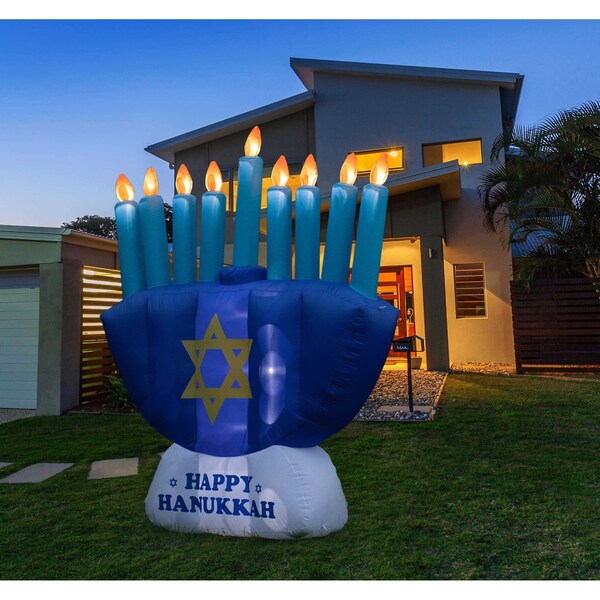 Gardenised Giant Hanukkah Inflatable Menorah - Yard Decor with Built-in Bulbs - QI003944
