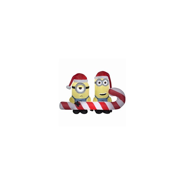 Gemmy Christmas Inflatable Lawn Decoration, Minions Carrying Candy Cane, Lighted, 4-Ft. - 114781