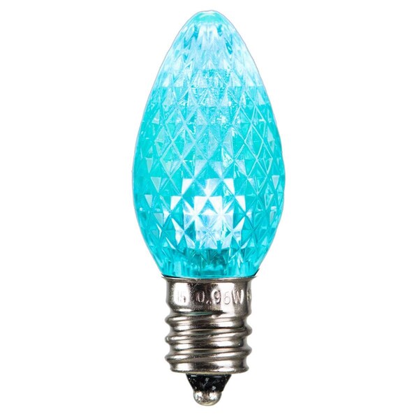 Vickerman 0.96 watt 120V C7 Faceted LED Teal Twinkle Bulb with Nickel Base 25 per Bag - XLEDC7LT-25