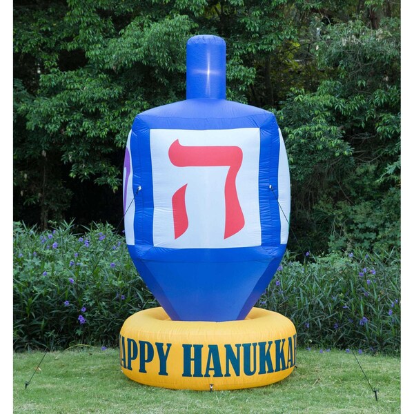Gardenised Giant Hanukkah Inflatable Dreidel - Yard Decor with Built-in Bulbs, Tie-Down Points - QI003946