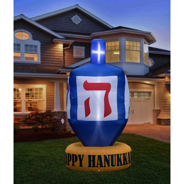 Gardenised Giant Hanukkah Inflatable Dreidel - Yard Decor with Built-in Bulbs, Tie-Down Points - QI003946