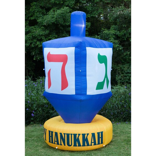 Gardenised Giant Hanukkah Inflatable Dreidel - Yard Decor with Built-in Bulbs, Tie-Down Points - QI003946