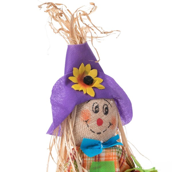 Gardenised Outdoor Fall Decor Halloween Scarecrow for Garden Ornament Sitting on Hay Bale, Straw Multicolor - QI004087