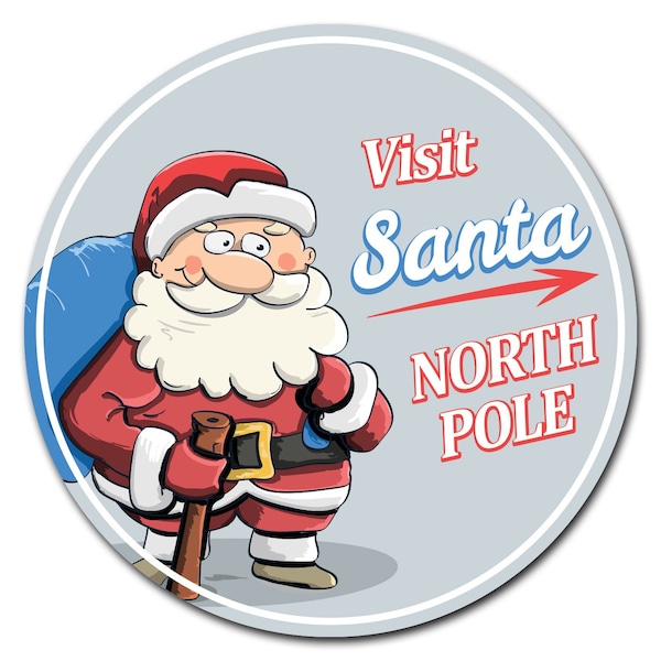 Signmission Corrugated Plastic Sign With Stakes 16in Circular-Visit Santa - C-16-CIR-WS-VISIT SANTA