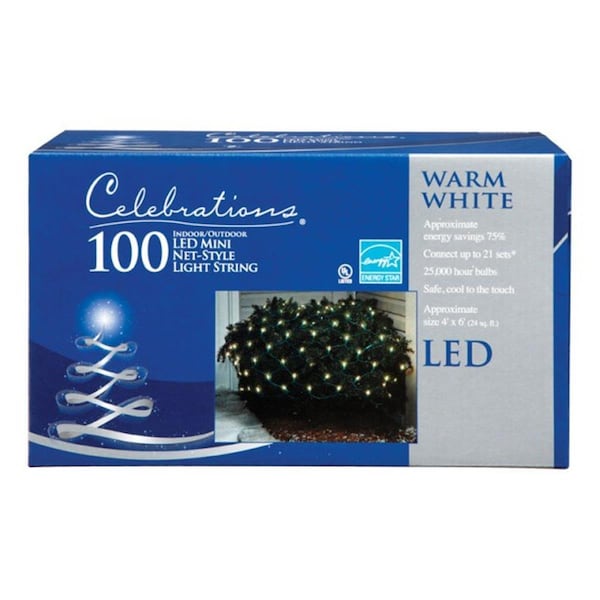 Celebrations 40805-71 4 x 6 ft. 100 White LED Net Lights - CE9778