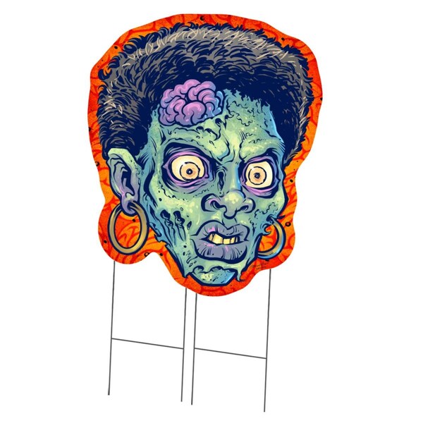 Amistad 36 in. Tall Single Sided Yard Sign with Stake - Zombie Woman - AM3253383