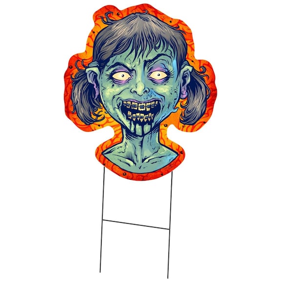 Amistad 24 in. Tall Double Sided Yard Sign with Stake - Zombie Girl - AM3272032