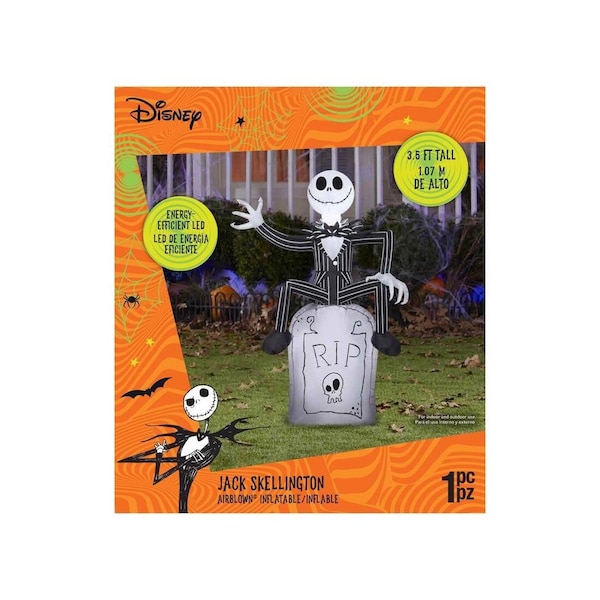 Gemmy Inflatable Airblown LED Jack Skellington On Tombstone - 74039