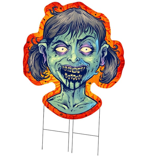 Amistad 36 in. Tall Single Sided Yard Sign with Stake - Zombie Girl - AM3272021