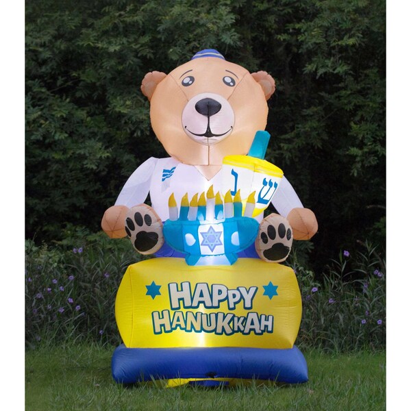 Gardenised Giant Hanukkah Inflatable Bear - Yard Decor with Built-in Bulbs, Tie-Down Points, and Powerful - QI003945