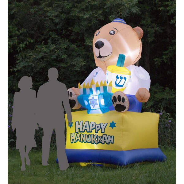 Gardenised Giant Hanukkah Inflatable Bear - Yard Decor with Built-in Bulbs, Tie-Down Points, and Powerful - QI003945