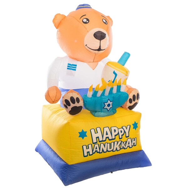 Gardenised Giant Hanukkah Inflatable Bear - Yard Decor with Built-in Bulbs, Tie-Down Points, and Powerful - QI003945