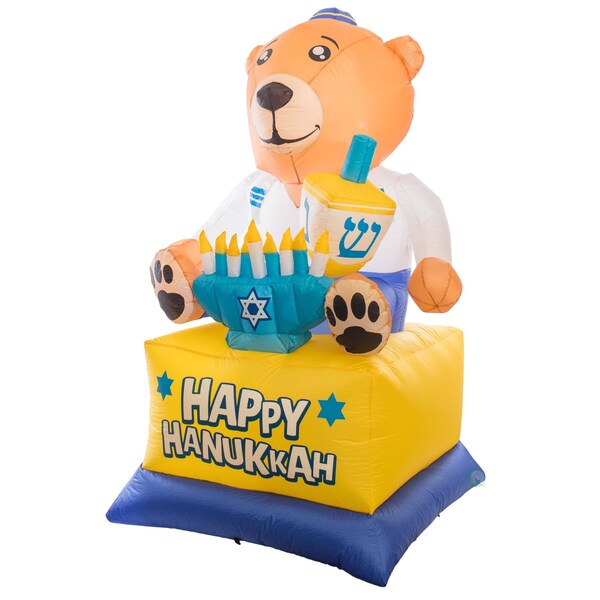 Gardenised Giant Hanukkah Inflatable Bear - Yard Decor with Built-in Bulbs, Tie-Down Points, and Powerful - QI003945