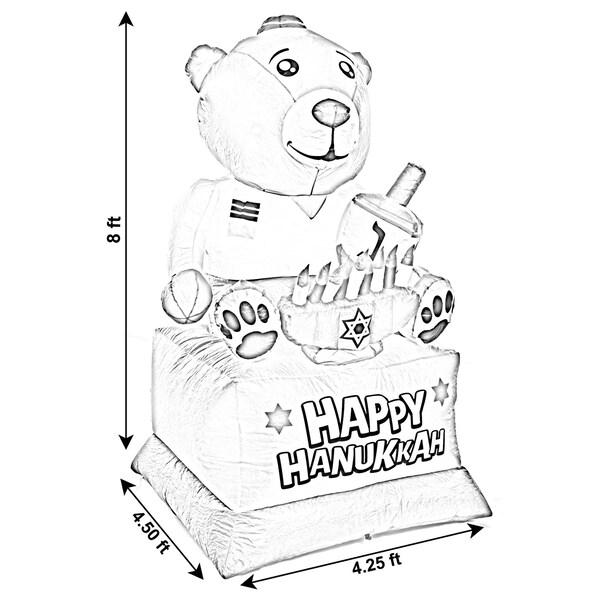 Gardenised Giant Hanukkah Inflatable Bear - Yard Decor with Built-in Bulbs, Tie-Down Points, and Powerful - QI003945