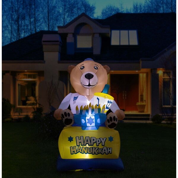 Gardenised Giant Hanukkah Inflatable Bear - Yard Decor with Built-in Bulbs, Tie-Down Points, and Powerful - QI003945
