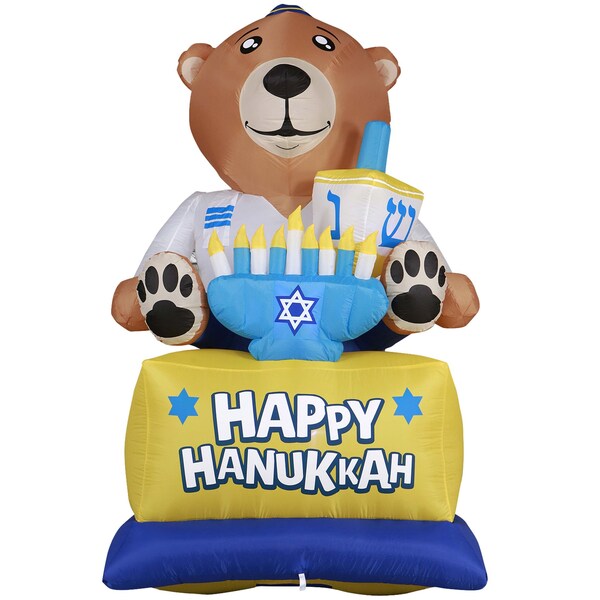 Gardenised Giant Hanukkah Inflatable Bear - Yard Decor with Built-in Bulbs, Tie-Down Points, and Powerful - QI003945