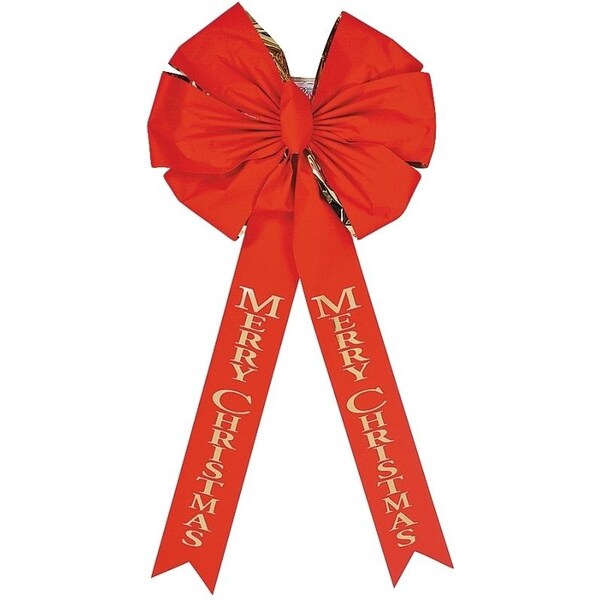 Holiday Trims Deluxe Outdoor Bow, 2 in H, Velvet, Gold/Red - 6016