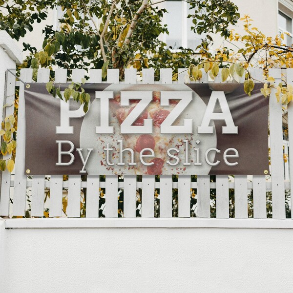 Signmission Pizza by the Slice, 18 Inch x 48 Inch, Vinyl Banner - B-30805
