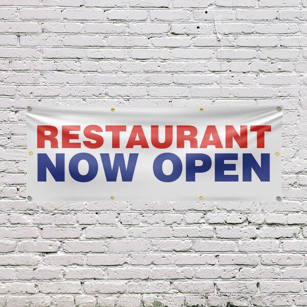 Signmission Restaurant Now Open, 36 Inch x 96 Inch, Vinyl Banner - B-96-30834