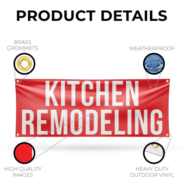 Signmission Kitchen Remodeling, 18 Inch x 48 Inch, Vinyl Banner - B-30718