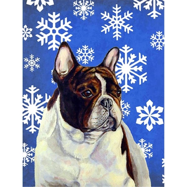 Patioplus 28 x 40 in. French Bulldog Winter Snowflakes Holiday House Size Canvas Flag - PA2554650
