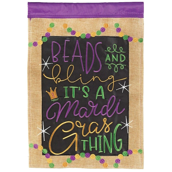 Recinto 30 x 44 in. Beads Bling Mardi Gras Burlap Everyday Garden Flag - Large - RE3458040