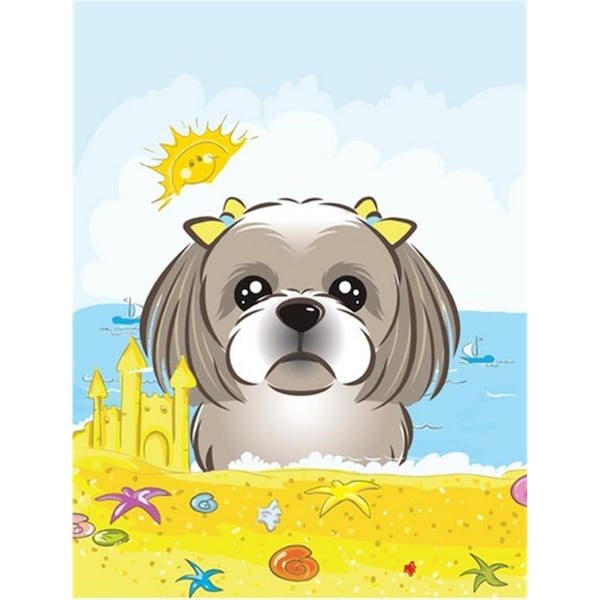 Patioplus Gray Silver Shih Tzu Summer Beach Canvas House Flag - PA3435324