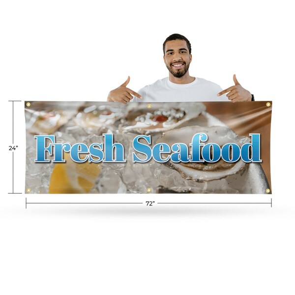 Signmission Fresh Seafood, 24 Inch x 72 Inch, Vinyl Banner - B-72-30658