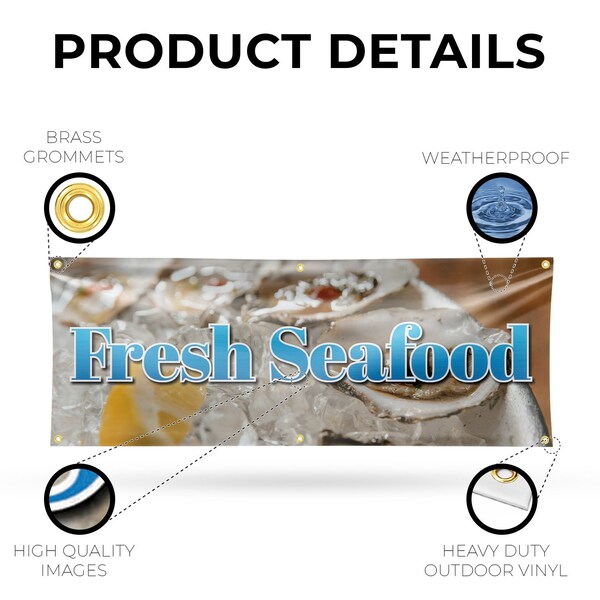 Signmission Fresh Seafood, 24 Inch x 72 Inch, Vinyl Banner - B-72-30658