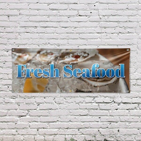 Signmission Fresh Seafood, 24 Inch x 72 Inch, Vinyl Banner - B-72-30658